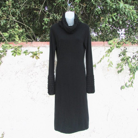 Black cashmere crochet turtleneck sleeves dress 44 - Picture 1 of 7